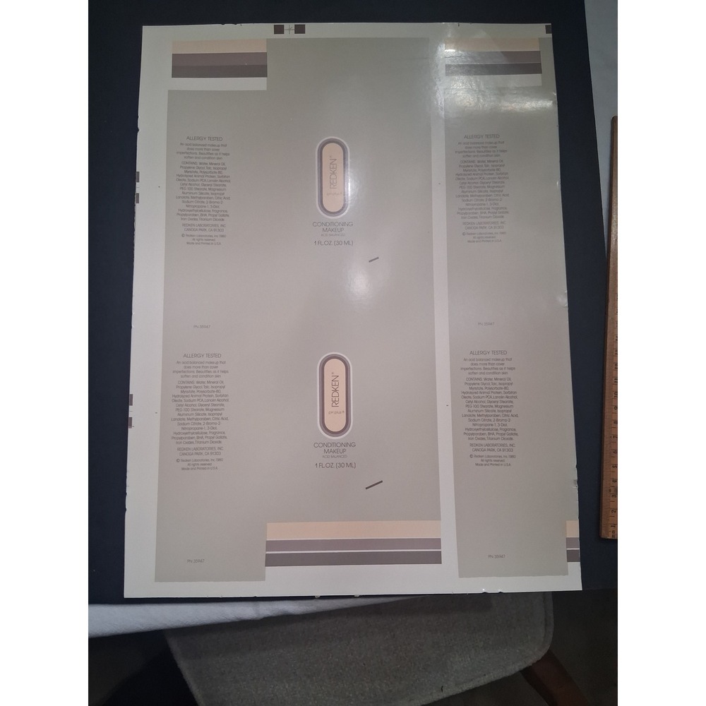 Vintage 1980 Redken pH Plus Conditioning Makeup Packaging Sheet Acid Balanced